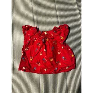 Gap Top Baby 3-6M Red Floral Elastic Neck Flutter Sleeve Lace Trim